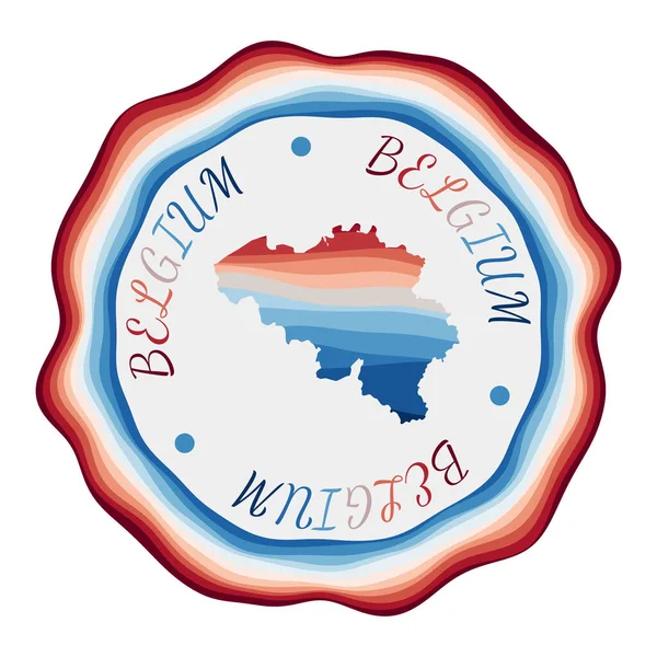 Insignia de Bélgica Mapa del país con hermosas olas geométricas y vibrante marco rojo azul Vivid — Vector de stock