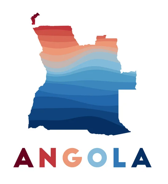 Angola mapa Mapa del país con hermosas olas geométricas en colores azules rojos — Archivo Imágenes Vectoriales