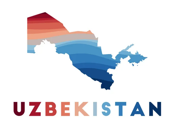 Usbekistan Karte des Landes mit schönen geometrischen Wellen in rot-blauen Farben Lebendige — Stockvektor