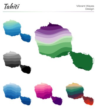 Tahiti Vibrant dalgalarının vektör haritaları geometrik düz eğrilerde adanın Parlak haritasını dizayn eder