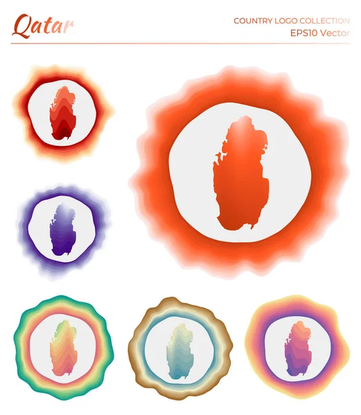 Catar logo colección Colorido logo del país Marcos dinámicos en capas únicas alrededor de Qatar — Vector de stock