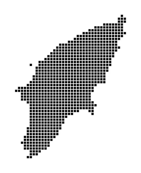 Mapa de Rodas Mapa de Rodas en estilo punteado Fronteras de la isla llenas de rectángulos para su — Vector de stock