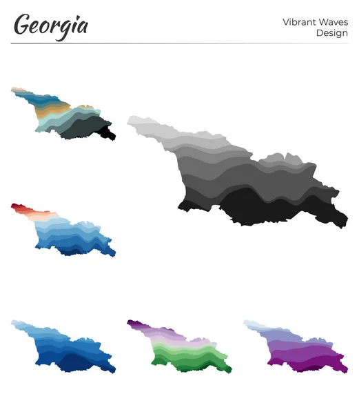 Набор векторных карт Грузии Дизайн ярких волн Яркая карта страны по геометрической гладкости — стоковый вектор