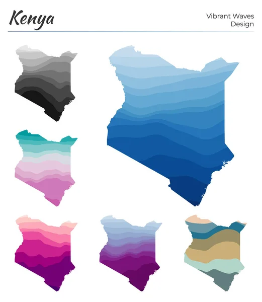 Soubor vektorových map Kenya Vibrant vlny design Jasná mapa země v geometrických hladkých křivek — Stockový vektor