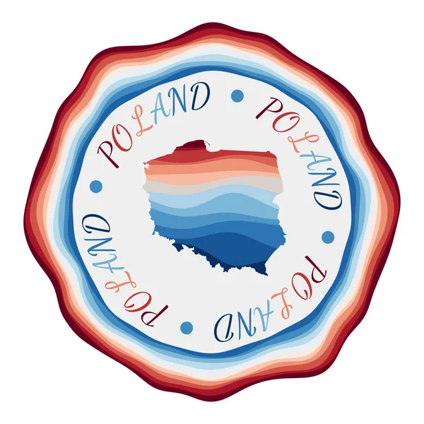 Polonia badge Mappa del paese con belle onde geometriche e vibrante cornice blu rosso Vivido — Vettoriale Stock