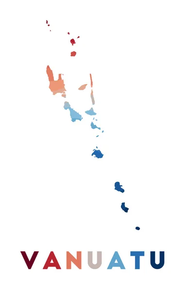 Mapa de Vanuatu Mapa del país con hermosas ondas geométricas en colores rojos azules Vivid Vanuatu — Vector de stock