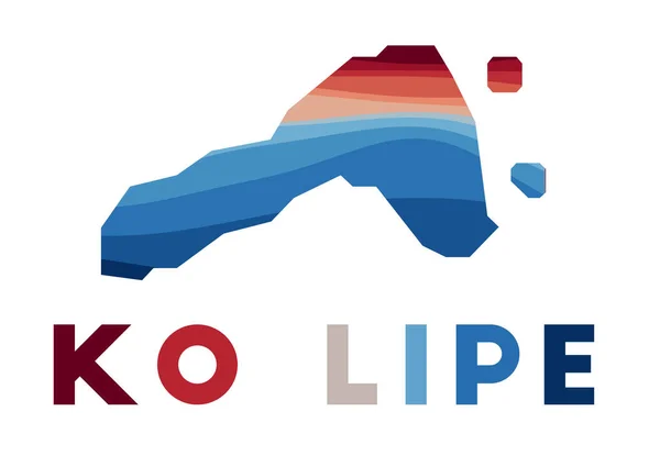 Mapa de Ko Lipe Mapa de la isla con hermosas olas geométricas en colores rojos azules Vivid Ko Lipe — Vector de stock