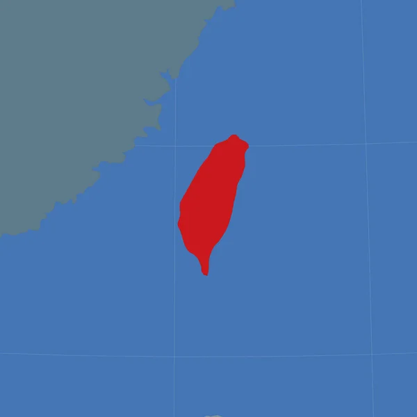 Form des Taiwan im Kontext der Nachbarländer Land mit roter Farbe auf der Welt hervorgehoben — Stockvektor