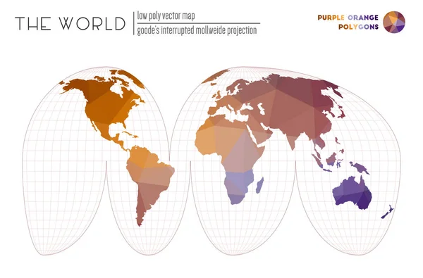 世界歌德三角网打断了世界紫色橙的摩尔魏德投影 — 图库矢量图片