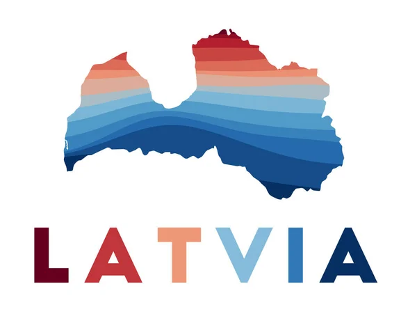Lettonia mappa Mappa del paese con belle onde geometriche nei colori rosso blu Vivida Lettonia — Vettoriale Stock