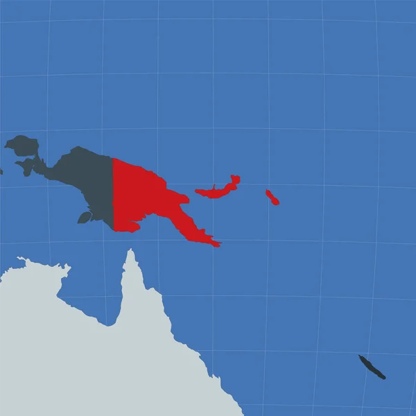 Forma da Papua Nova Guiné no contexto dos países vizinhos País destacado com cor vermelha —  Vetores de Stock