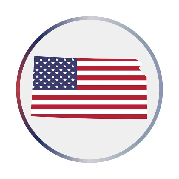 Иконка Канзаса Форма штата США с флагом Канзаса Круглый знак с градиентным кольцом цветов флага — стоковый вектор