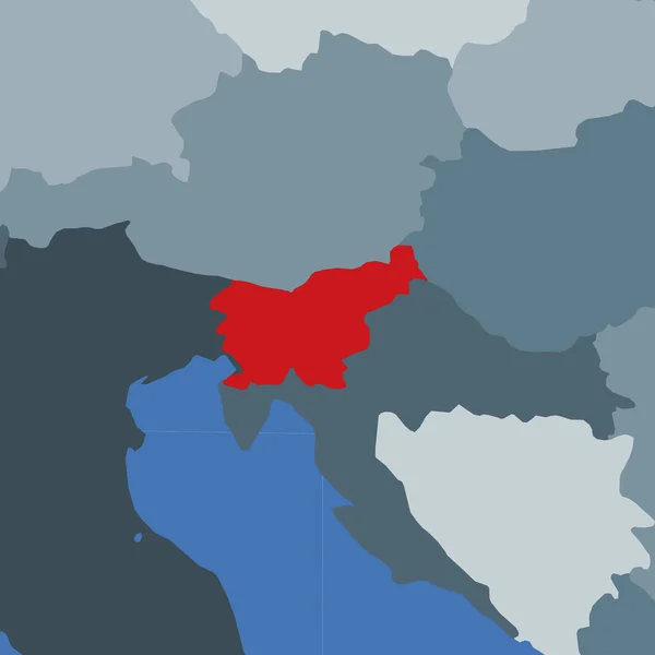 Form av Slovenien i samband med grannländer Land markerat med röd färg på världen — Stock vektor