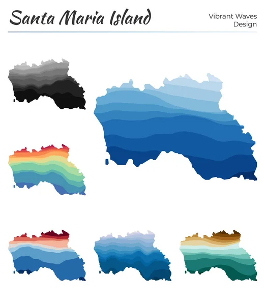 Conjunto de mapas vetoriais da Ilha de Santa Maria Design de ondas vibrantes Mapa brilhante da ilha em geometria —  Vetores de Stock