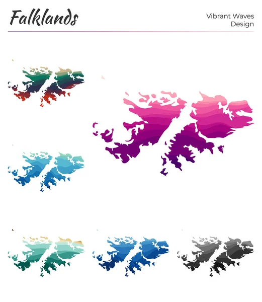 Conjunto de mapas vectoriales de Malvinas Diseño de ondas vibrantes Mapa brillante del país en suave geométrico — Archivo Imágenes Vectoriales