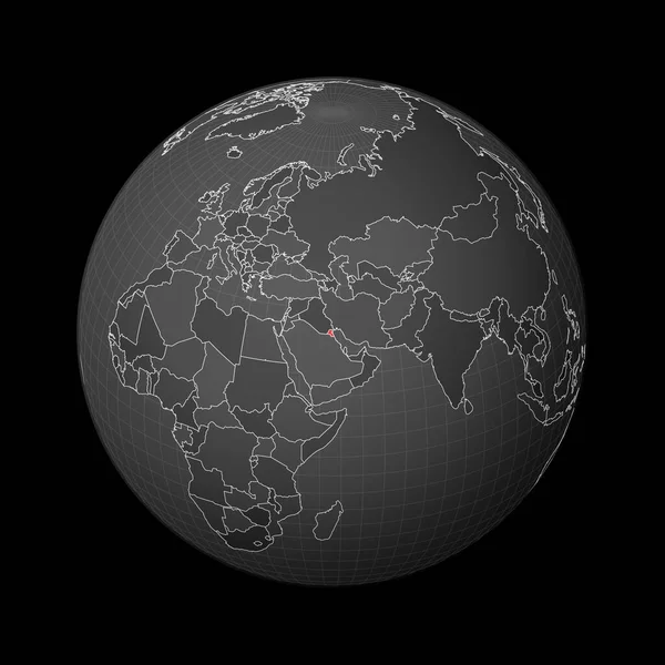 Темный шар с центром в стране Кувейта выделен красным цветом на карте Спутниковый мир — стоковый вектор