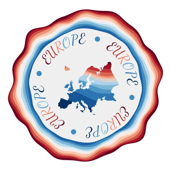 Evropský odznak Mapa kontinentu s krásnými geometrickými vlnami a pulzujícím červeným modrým rámečkem Vivid — Stockový vektor