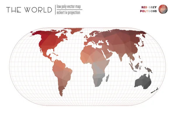 Mapa vetorial do mundo Eckert IV projecção do mundo Polígonos de cor cinzenta vermelha Elegante — Vetor de Stock