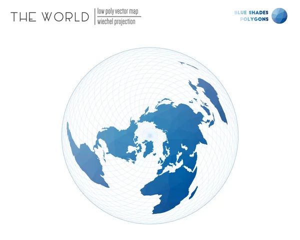 世界蓝色阴影彩色多边形的Wiechel投影世界地图 — 图库矢量图片