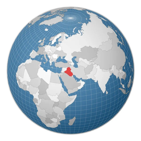 Globe centered to Republic of Iraq Χώρα τονίζεται με πράσινο χρώμα στον παγκόσμιο χάρτη — Διανυσματικό Αρχείο