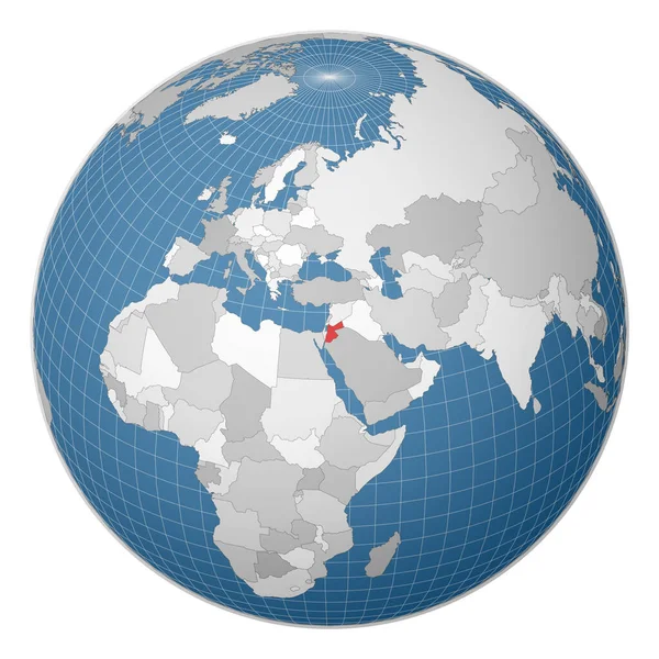 Dünya haritasında yeşil renkle vurgulanmış Ürdün Ülkesi merkezli uydu dünyası