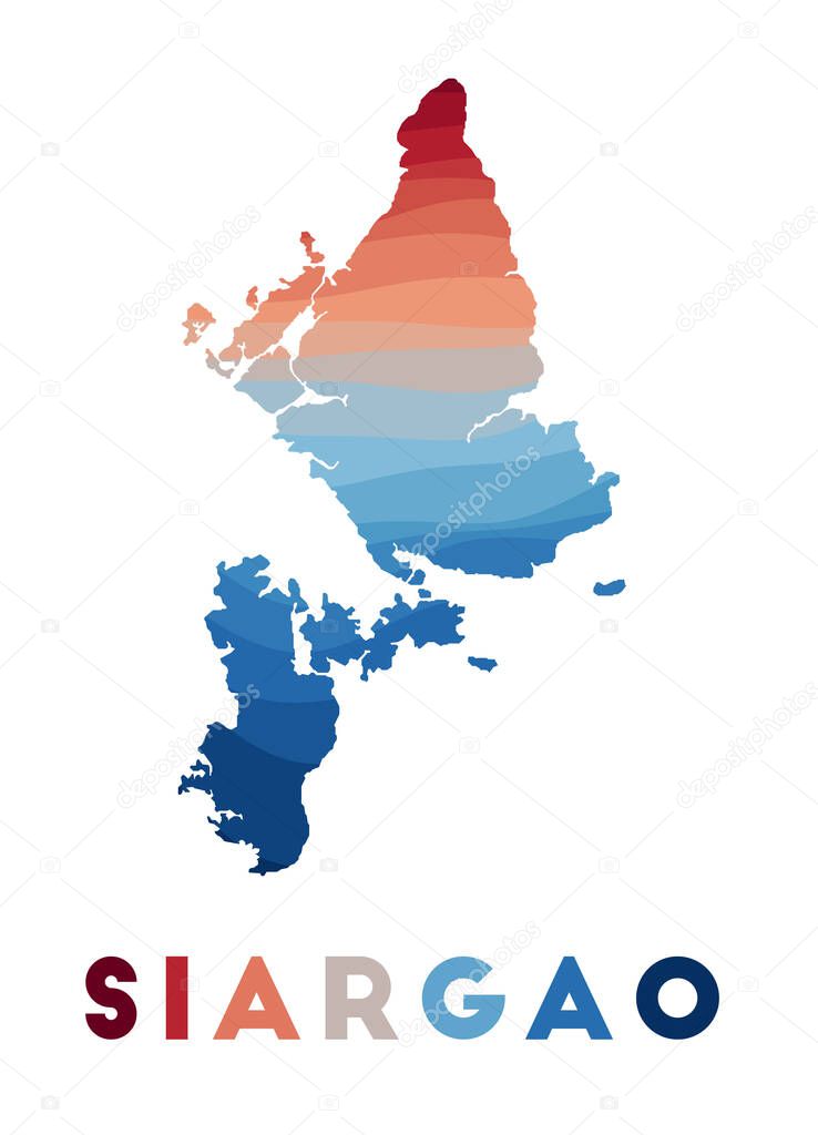 Siargao map Map of the island with beautiful geometric waves in red blue colors Vivid Siargao