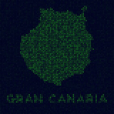 Dijital Gran Kanarya logosu sembolü Gran Canaria 'nın bilgisayar korsanı tarzında ikili kod haritası