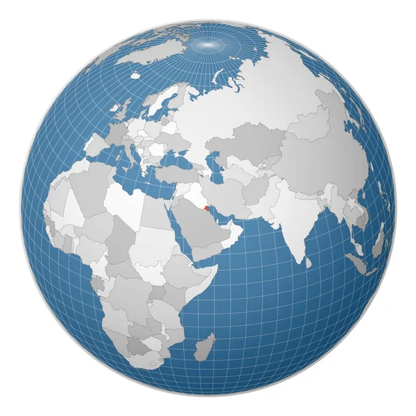 Globe centered to Kuwait Χώρα τονίζεται με πράσινο χρώμα στον παγκόσμιο χάρτη — Διανυσματικό Αρχείο