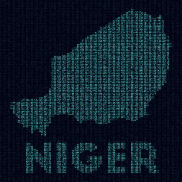 Niger tech map Symbol země v digitálním stylu Kybernetická mapa Nigeru s názvem země — Stockový vektor