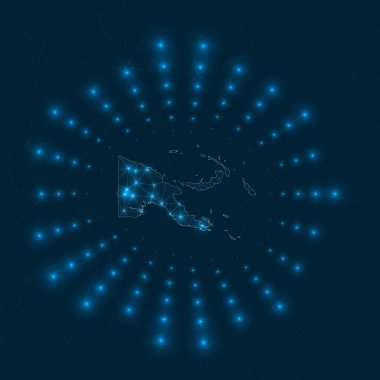 Papua Yeni Gine dijital haritası, ülke Ağ bağlantılarından yayılan ışınlar ve