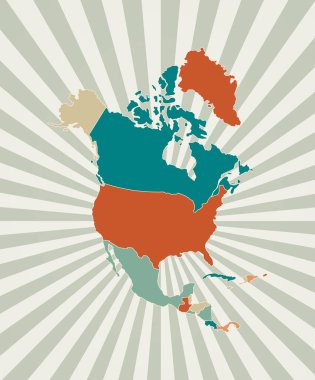 Kuzey Amerika haritası Posteri Kuzey Amerika 'nın retro renk paleti şeklinde kıtanın haritası
