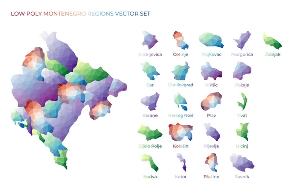 モンテネグロ地域とモンテネグロの多角形の地図地域のための幾何学的地図 — ストックベクタ