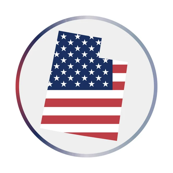 Иконка Юты Форма штата США с флагом Юты Круглый знак с градиентным кольцом цветов флага — стоковый вектор
