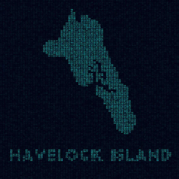 Mapa tecnológico de Havelock Island Símbolo de isla en estilo digital Mapa cibernético de Havelock Island con isla — Vector de stock