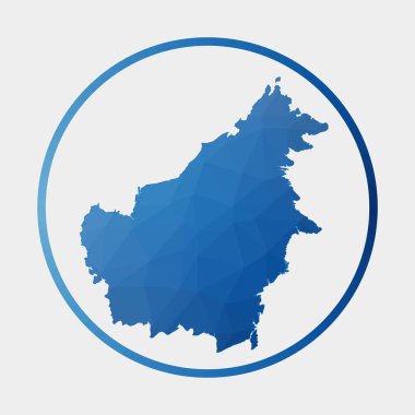 Borneo simgesi, adanın eğimli halka içinde çokgen haritası Yuvarlak düşük poli Borneo işareti Vektör