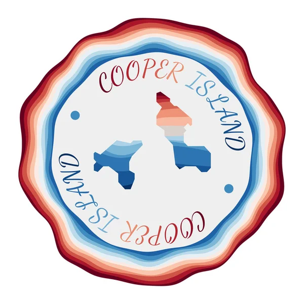 Cooper Island badge Kaart van het eiland met prachtige geometrische golven en een levendig rood blauw frame — Stockvector