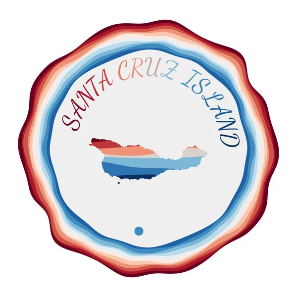 Insignia Isla Santa Cruz Mapa de la isla con hermosas olas geométricas y vibrante azul rojo — Vector de stock