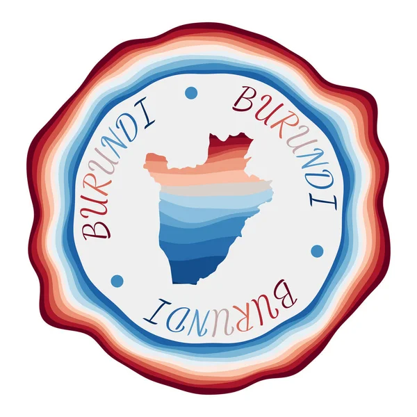 Insignia de Burundi Mapa del país con hermosas olas geométricas y vibrante marco azul rojo Vivid — Vector de stock