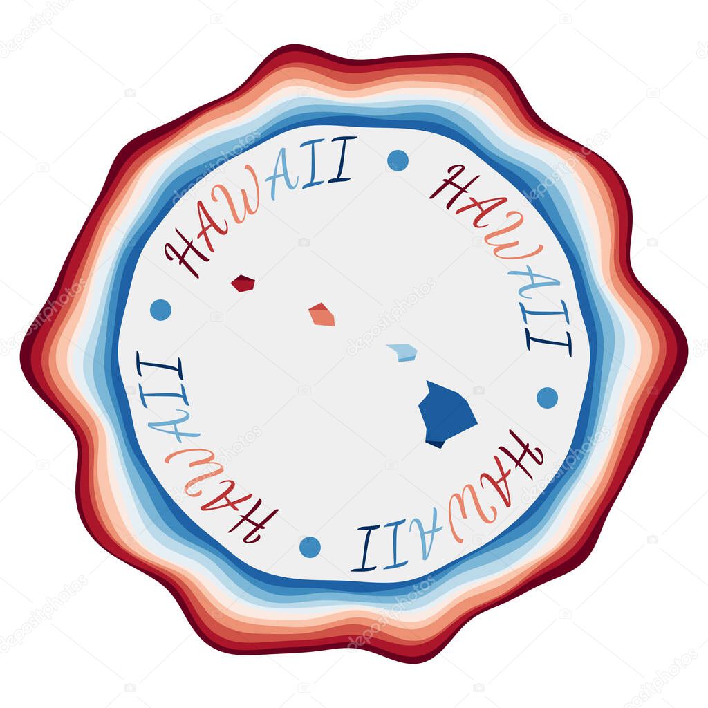 Hawaii badge Map of the us state with beautiful geometric waves and vibrant red blue frame Vivid