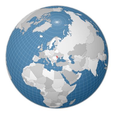 Dünya haritasında yeşil renkle vurgulanmış Moldova Ülkesine odaklı dünya uydusu dünyası