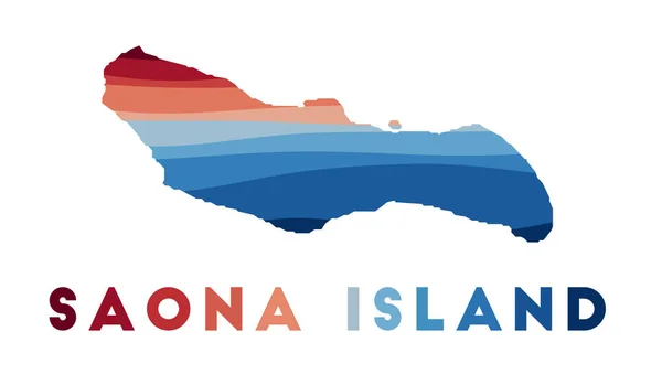 Mapa ostrova Saona Mapa ostrova s krásnými geometrickými vlnami v červených modrých barvách Vivid Saona — Stockový vektor