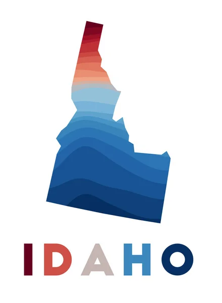 Karte von Idaho Karte des US-Bundesstaates mit schönen geometrischen Wellen in rot-blauen Farben Lebendige Idaho-Form — Stockvektor