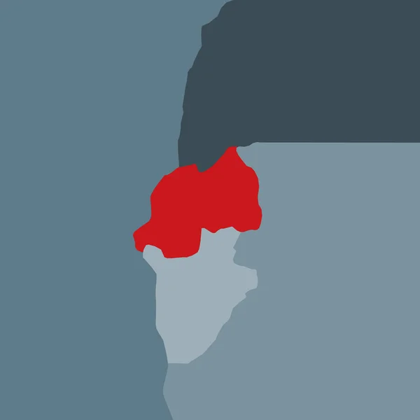 Forme du Rwanda dans le contexte des pays voisins Pays mis en évidence avec la couleur rouge sur le monde — Image vectorielle