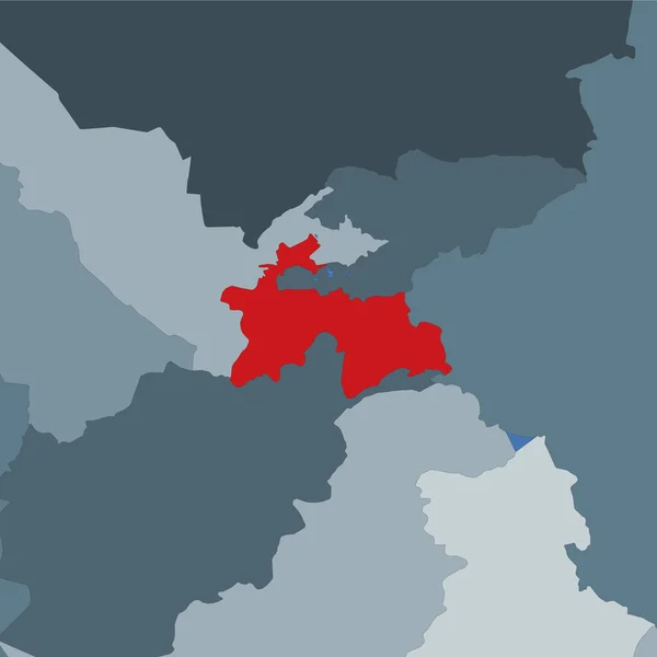Forme du Tadjikistan dans le contexte des pays voisins Pays souligné avec la couleur rouge sur — Image vectorielle