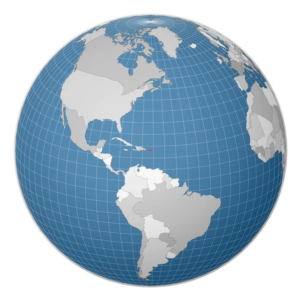 Globus zentriert auf Puerto Rico Land mit grüner Farbe auf Weltkarte Satellitenwelt hervorgehoben — Stockvektor
