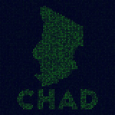 Sayısal Çad logo Ülke sembolü hacker stili İkili kod haritası ülke adı ile Chad