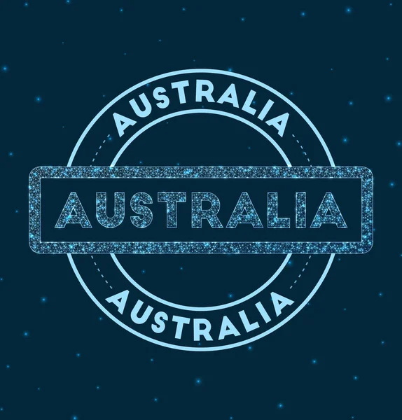 Australia Glowing round badge Network style geometric Australia stamp in space Vector — Stock Vector