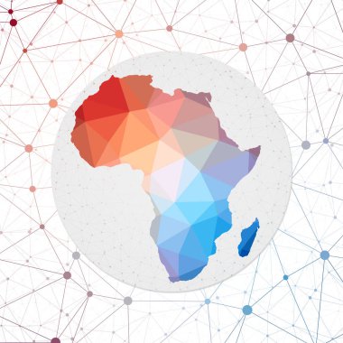 Afrika 'nın kıta geometrik stil posterindeki soyut vektör haritası Çokgen Afrika