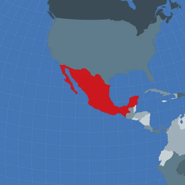 Форма Мексики в контексті сусідніх країн виділена червоним кольором у світі. — стоковий вектор
