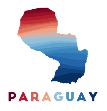 Paraguay haritası güzel geometrik dalgaların kırmızı mavi renkli Paraguay haritası